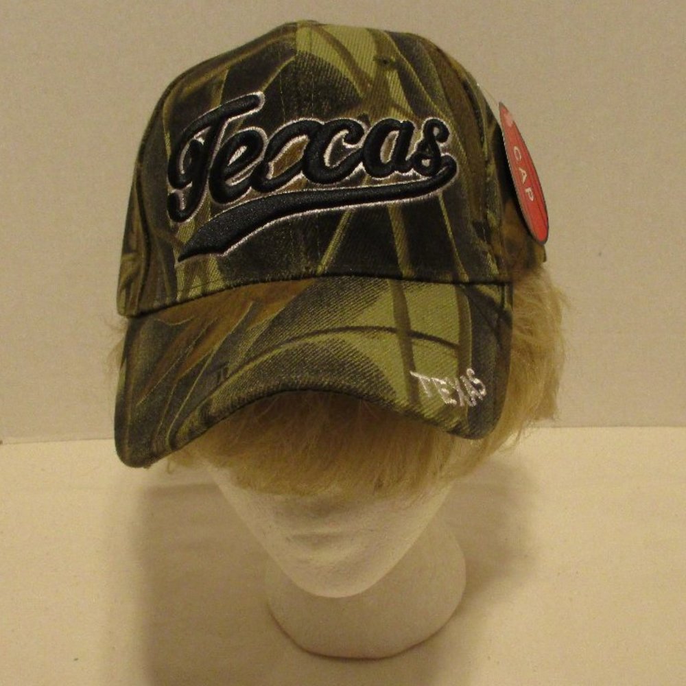 Texas Camo Hat NEW Black Green White Camouflage Adjustable Snap Back Outdoor Hat